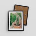 Plakat w ramie 30x40 - Boho Urok - kaktus w doniczce, gliniana doniczka - rama czarna