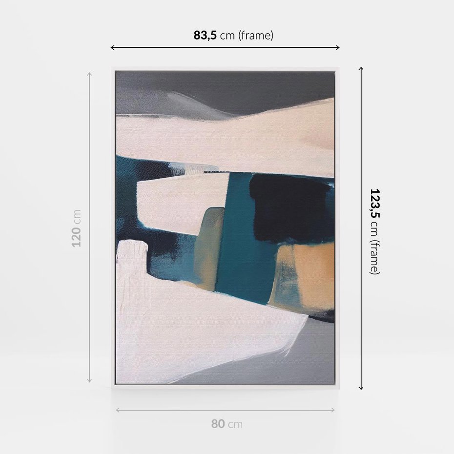 Obraz w ramie 80x120 - Turkusowe Maźnięcia - obraz, abstrakcja - rama biała