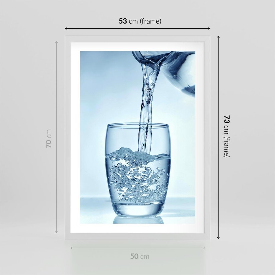 Plakat w ramie 50x70 - Chłodząca szklanka wody - szklanka, wody - rama biała