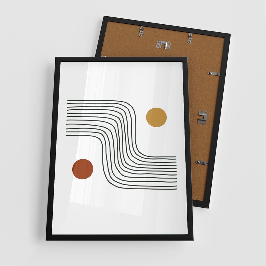 Plakat w ramie 50x70 - Kontury Harmonii - nieregularne linie, koła - rama czarna
