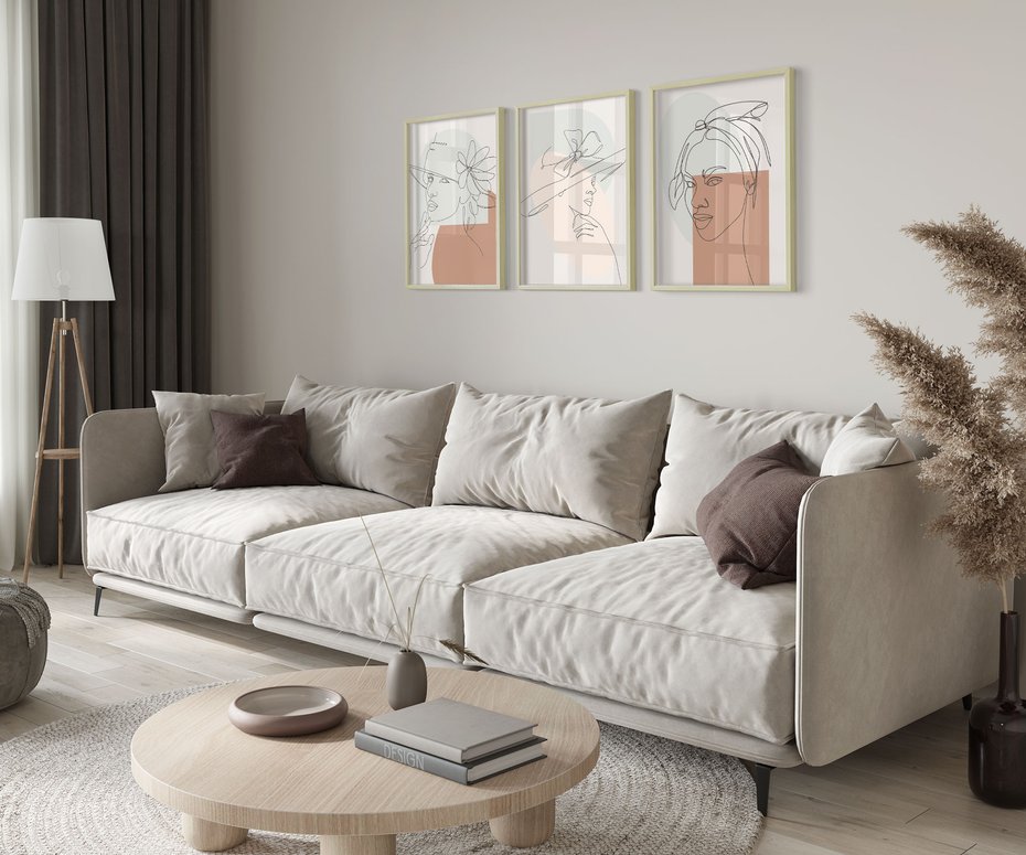 Zestaw obrazy w ramie 30x40 galeria - Minimalistyczne, nowoczesne, boho - rama drewno