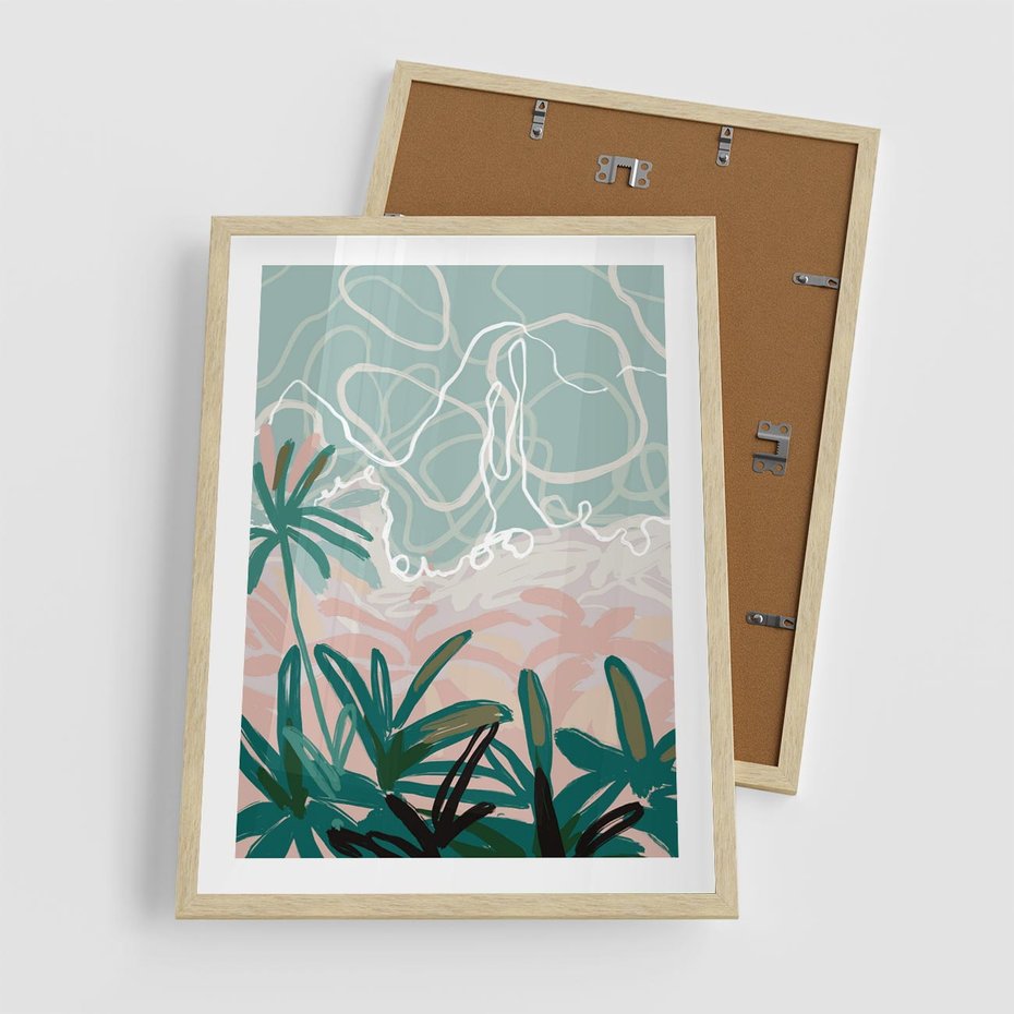 Plakat w ramie 50x70 - Rajski Stan - pastelowy krajobraz, nowoczesny plakat - rama drewno