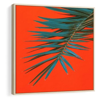 Obraz w ramie 80x80 - Egzotyczny Urok - liście, palma - rama drewno