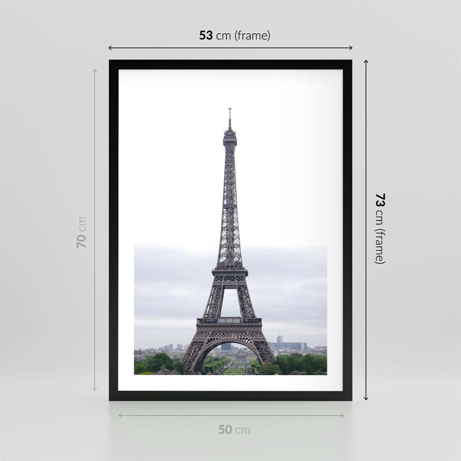 Plakat w ramie 50x70 - Eiffla w mglistym świetle - Eiffla, Paryż - rama czarna