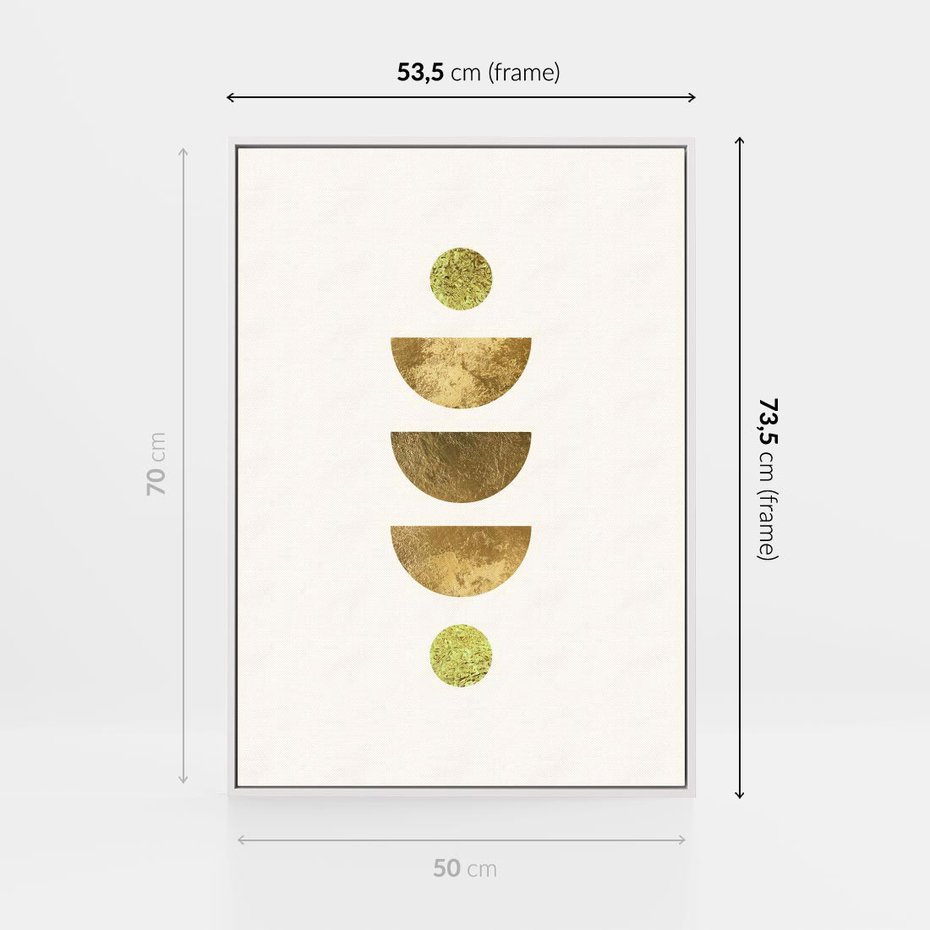 Obraz w ramie 50x70 - Harmonijne Odbicia - geometryczne złote kształty, tekstura - rama biała