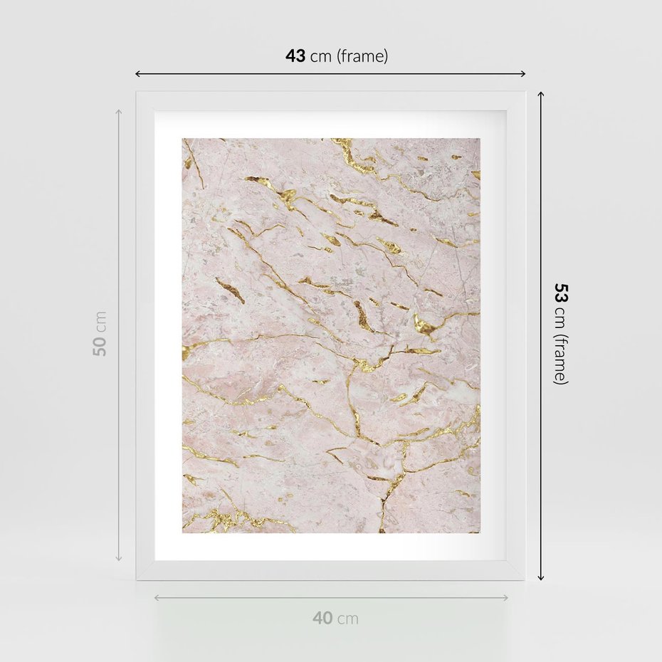 Plakat w ramie 40x50 - Beżowy Marmur i Złoto - marmur, beżowy marmur - rama biała