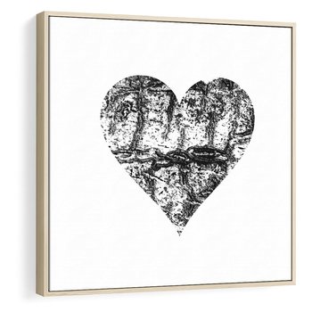 Obraz w ramie 50x50 - Drzewo Serca - czarne serce, tekstura jak kora drzewa - rama drewno