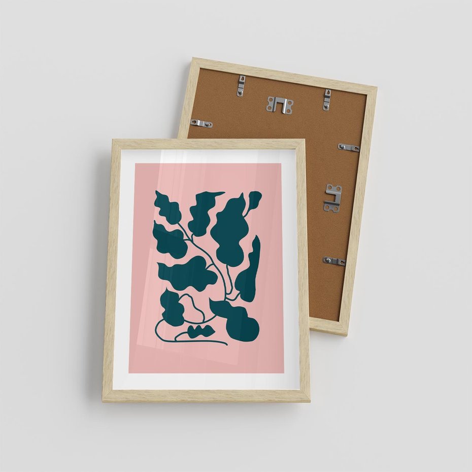 Plakat w ramie 30x40 - Kształty Nieznanego Świata - abstrakcyjne liście, boho styl - rama drewno