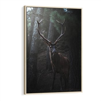 Obraz w ramie 80x120 - Jeleń wśród lasu - jeleń, las - rama drewno