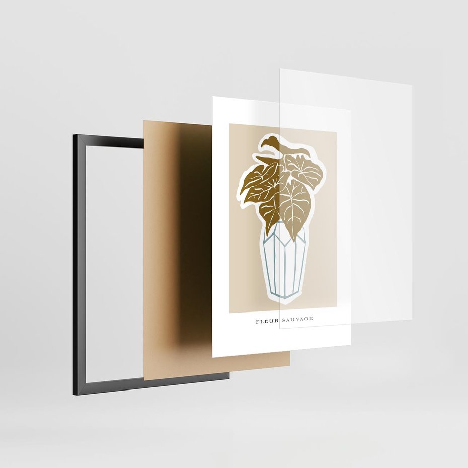 Plakat w ramie 50x70 - Rytmy Nowych Wizji - abstrakcyjne liście, tropikalne w wazonie - rama czarna