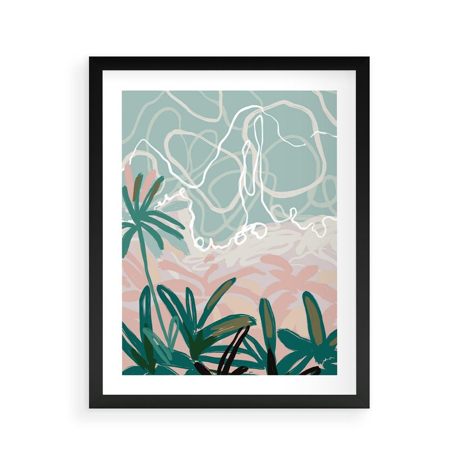 Plakat w ramie 40x50 - Rajski Stan - pastelowy krajobraz, nowoczesny plakat - rama czarna