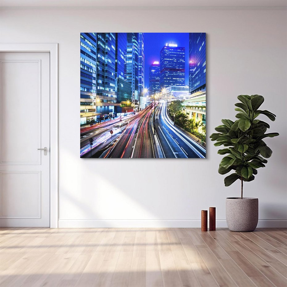 Obraz na płótnie 50x50 - Nocne Światła Miasta - noc, miasto