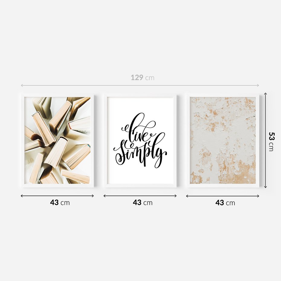 Zestaw obrazy w ramie 40x50 galeria - Prostota, minimalizm, typografia - rama biała