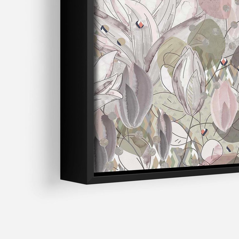 Obraz w ramie 50x50 - Pejzaże zatajonej duszy - połączenie tekstur, roślinne motywy - rama czarna