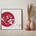 Obraz w ramie 50x50 - Esencja Zen - kwiatnąca wiśnia, orientalna grafika - rama czarna