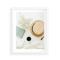 Plakat w ramie 40x50 - Boho Urok - kompozycja boho, slomkowy kapelusz - rama biała