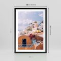 Plakat w ramie 50x70 - Błękit Morza i Białe Domki - Santorini, wyspa - rama czarna