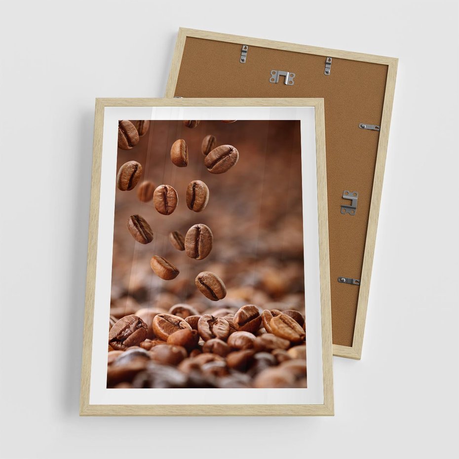 Plakat w ramie 50x70 - Kawiarniana atmosfera kawy - kawa, kawiarnia - rama drewno