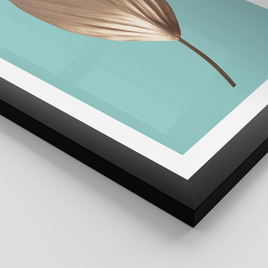 Plakat w ramie 50x70 - Delikatna Harmonia - złote, liście - rama czarna