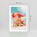Plakat w ramie 50x70 - Rajski Widok - plaża miami, domek ratownika - rama biała
