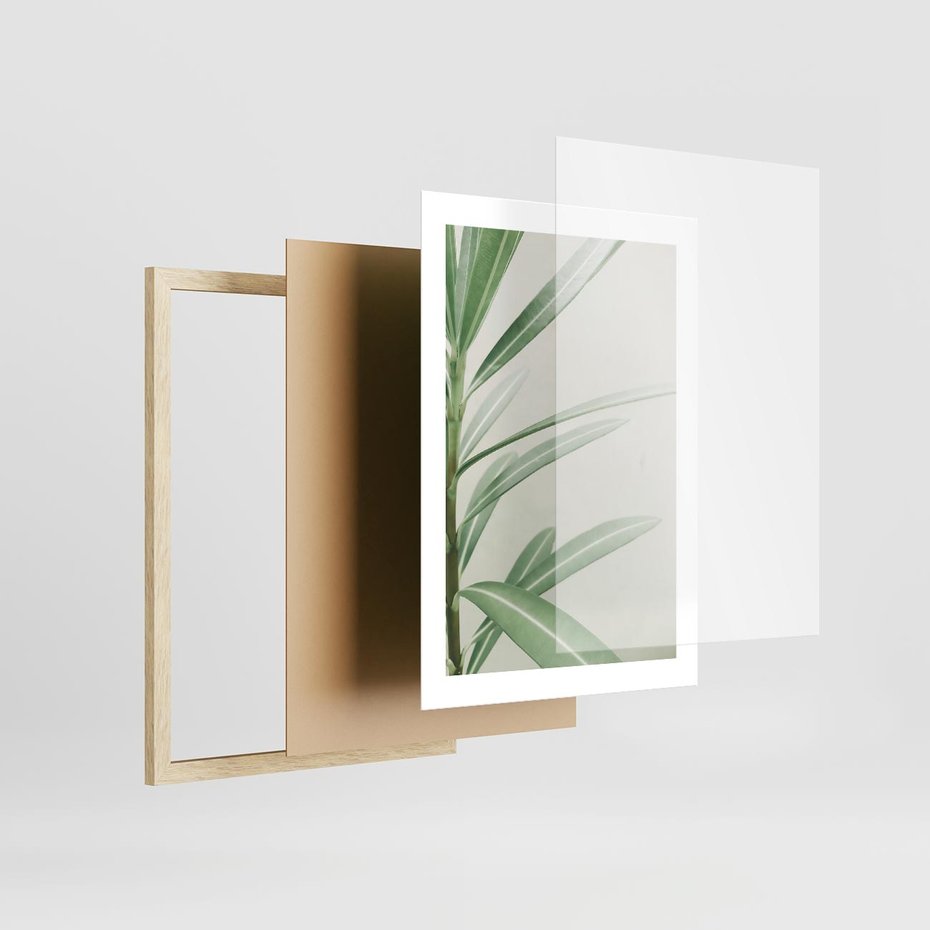 Plakat w ramie 30x40 - Minimalistyczna Tropikalna Harmonia - tropikalna roślina, zielone liście - rama drewno