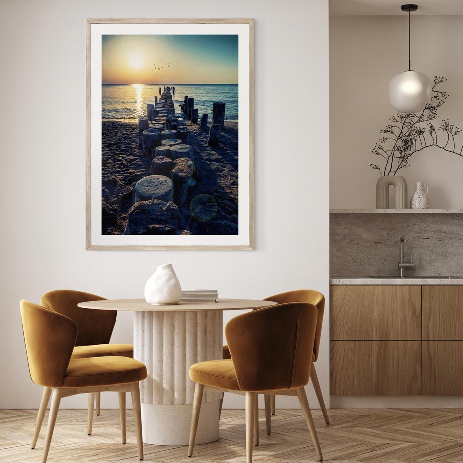 Plakat w ramie 50x70 - Zachód Słońca nad Morzem - morze, zachód - rama drewno