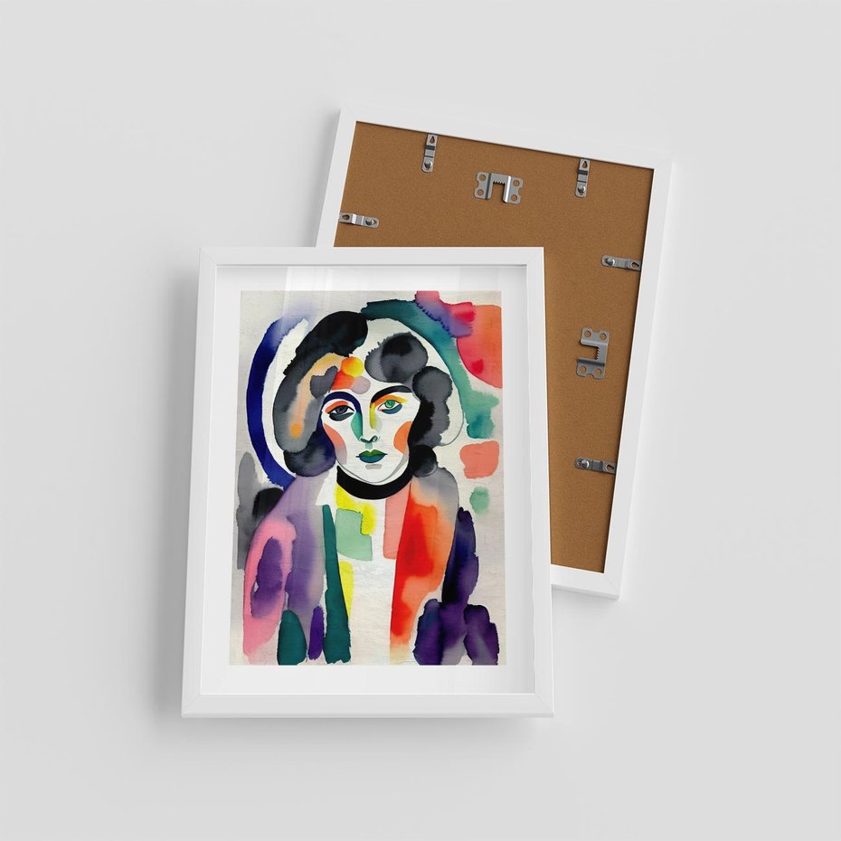 Plakat w ramie 30x40 - Subtelne Akwarelowe Ulotności - abstrakcyjny akwarelowy portret kobiety, rozmyte farby - rama biała