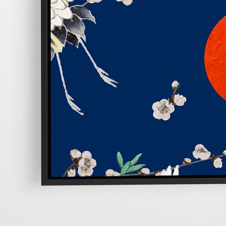 Obraz w ramie 70x100 - Japońskie Żurawie Indygo - sztuka japońska, japonia - rama czarna