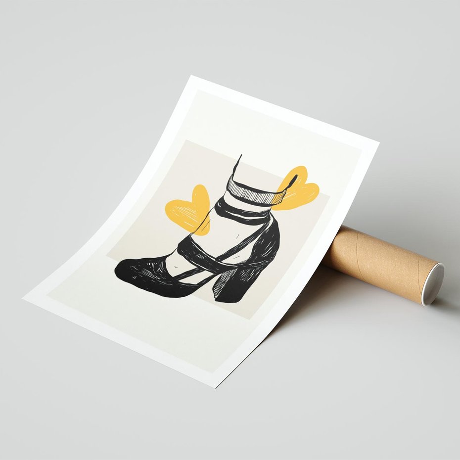 Plakat bez ramy 30x40 - Elegancja w Szkicu: Stopa w Bucie na Obcasie - grafika, czarny szkic