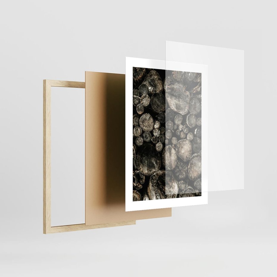 Plakat w ramie 30x40 - Stos Drewna - kłody drewna, pociete drweno - rama drewno