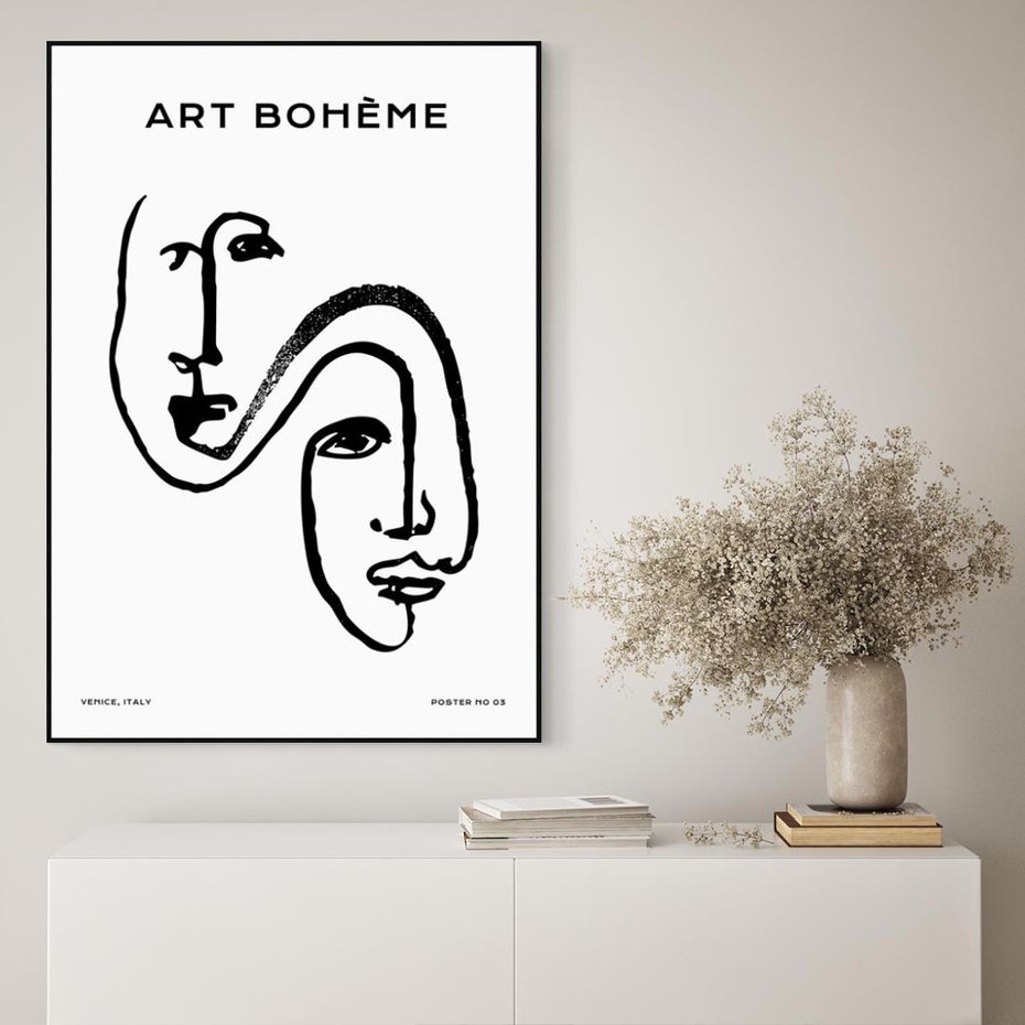 Obraz w ramie 50x70 - Rozbijające Granice Boho - boho sztuka, twarze - rama czarna