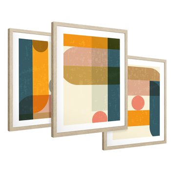 Zestaw obrazy w ramie 30x40 galeria - Retro, kolorowe, geometryczne - rama drewno
