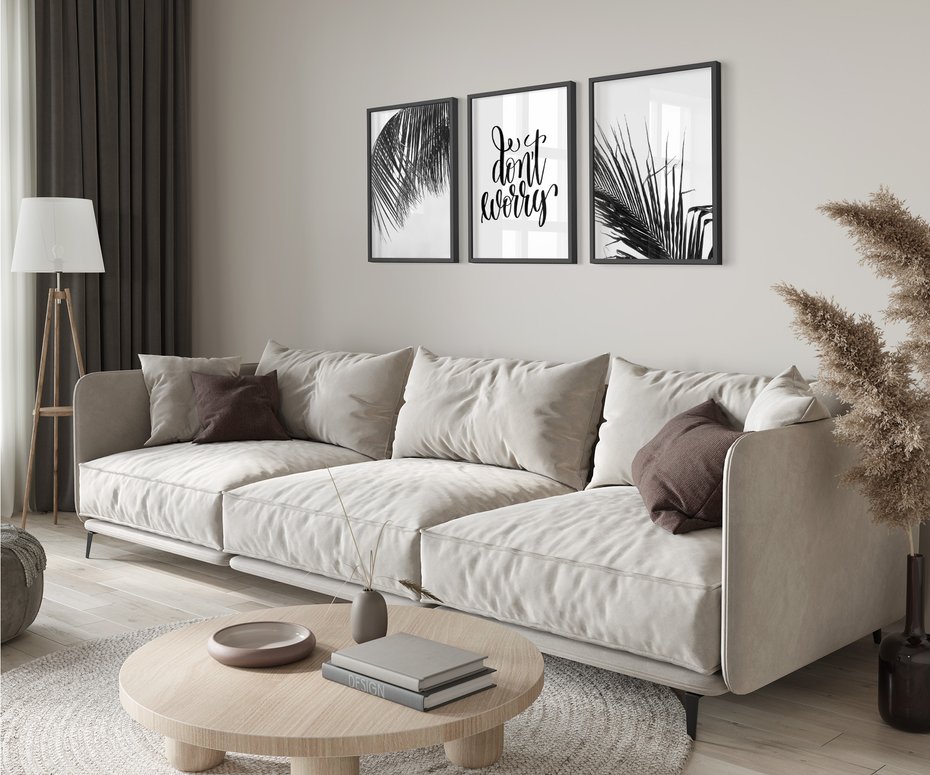 Zestaw obrazy w ramie 50x70 galeria - Palmy, liście, cytat, napis - rama czarna