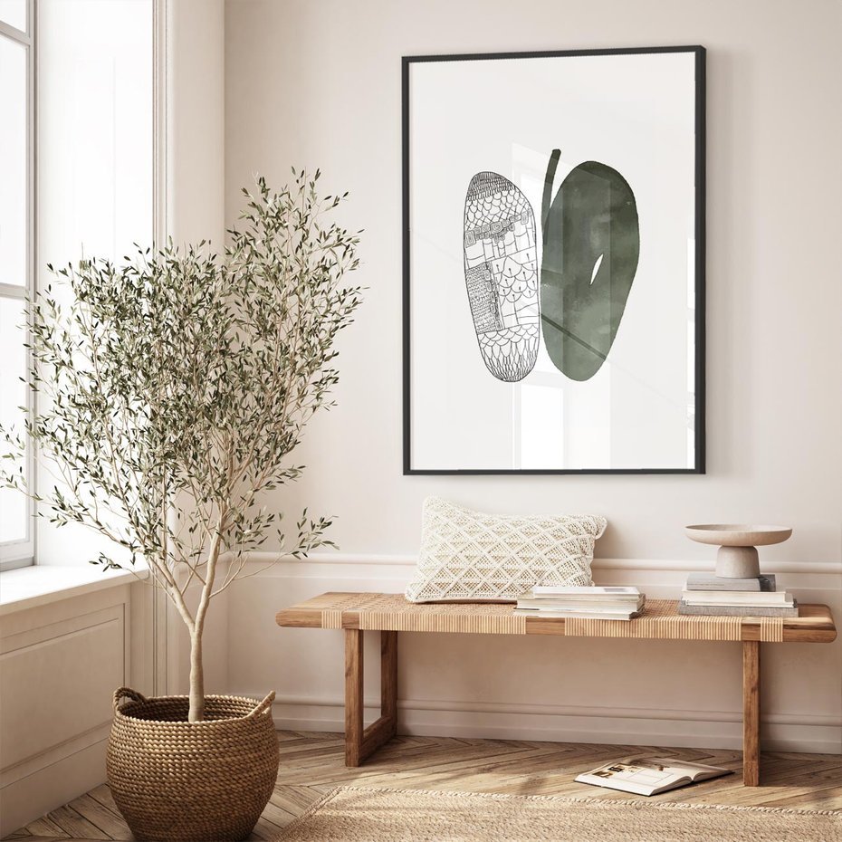 Plakat w ramie 30x40 - Przesunięte Jabłko - minimalistyczny plakat, jabłko - rama czarna