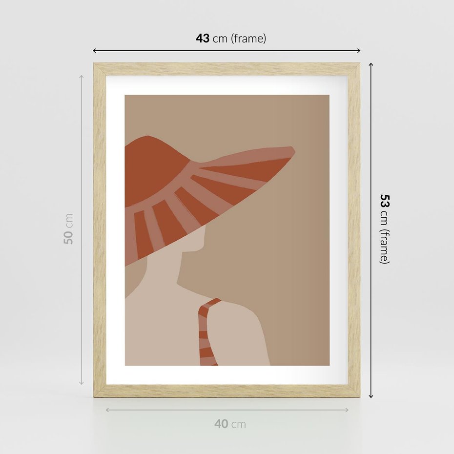 Plakat w ramie 40x50 - Kobiecy Portret - plakat retro, kobieta w kapeluszu - rama drewno