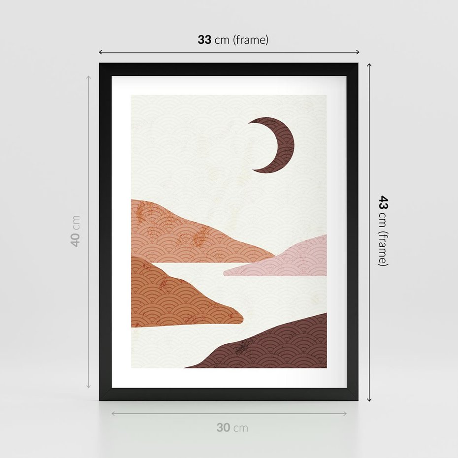 Plakat w ramie 30x40 - Księżycowa Refleksja - nowoczesna sztuka, góry - rama czarna