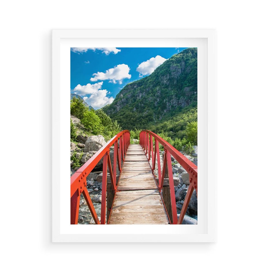 Plakat w ramie 50x70 - Most do przygody - góry, most - rama biała