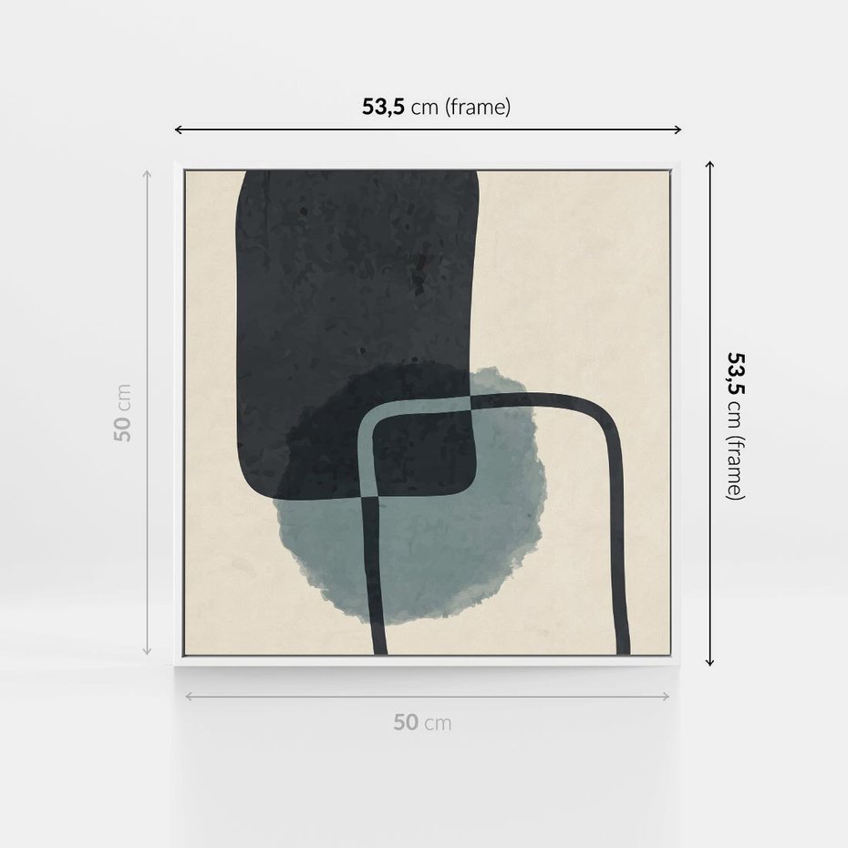 Obraz w ramie 50x50 - Migotliwe Refleksje - abstrakcyjne nieregularne kształty, minimalistyczny plakat - rama biała