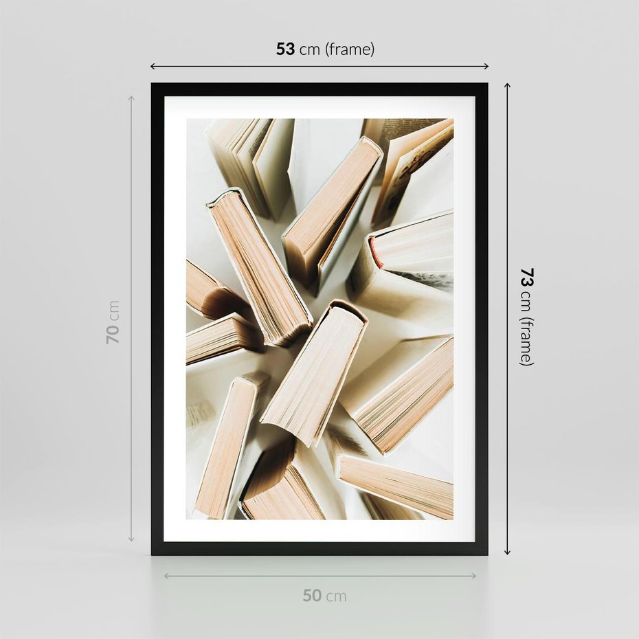 Plakat w ramie 50x70 - Odcienie Wiedzy - książki, ujęcie z góry - rama czarna