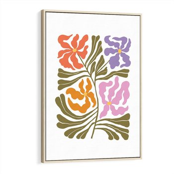 Obraz w ramie 50x70 - Rozplątane Wizje - abstrakcyjne kolorowe kwiaty, minimlizm - rama drewno