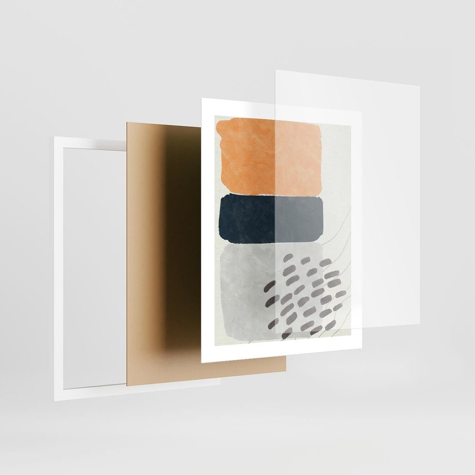 Plakat w ramie 40x50 - Impulsy Podróżnych Marzeń - geometryczne elementy, stonowane kolory - rama biała