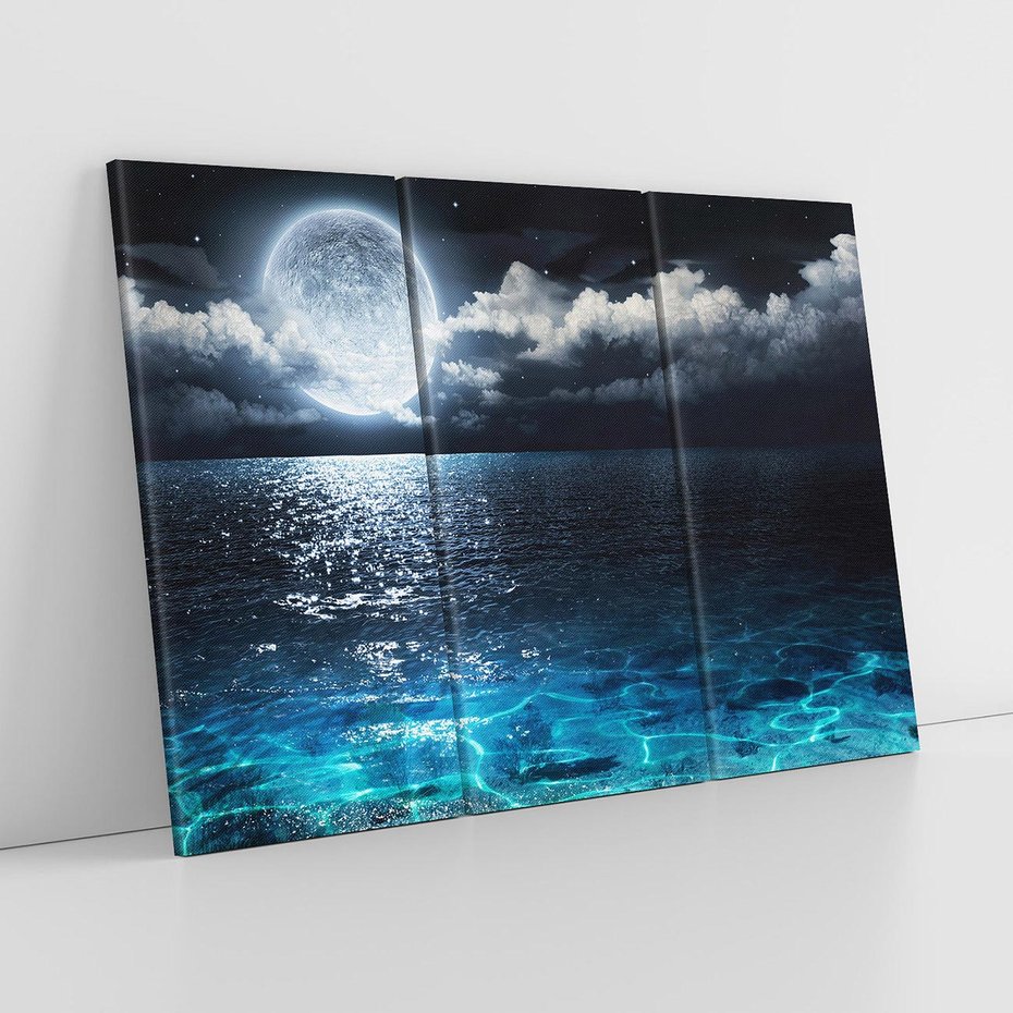 Obraz na płótnie 120x80 - Księżyc nad morzem w nocy - księżyc, noc