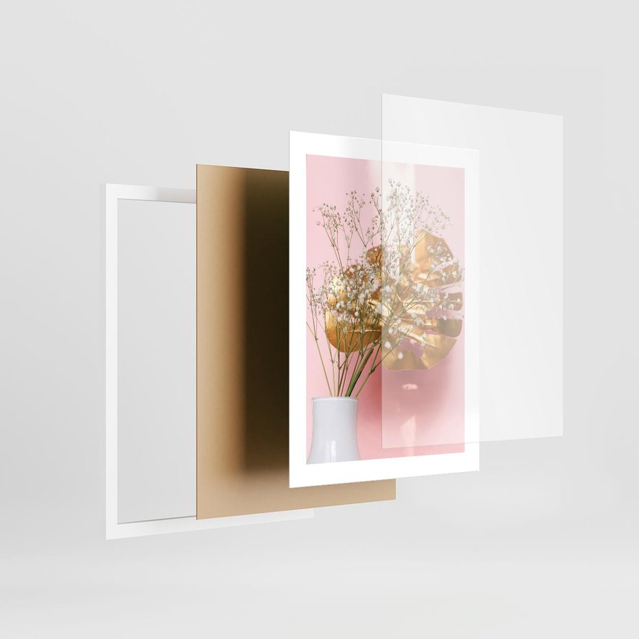 Plakat w ramie 30x40 - Blask Natury - złote, liście - rama biała