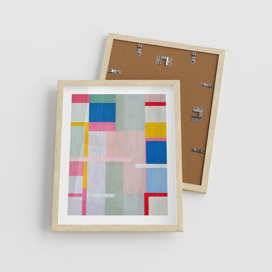 Plakat w ramie 40x50 - Rozbijające Granice Wyobraźni - abstrakcyjne geometryczne kształty, olejny obraz - rama drewno