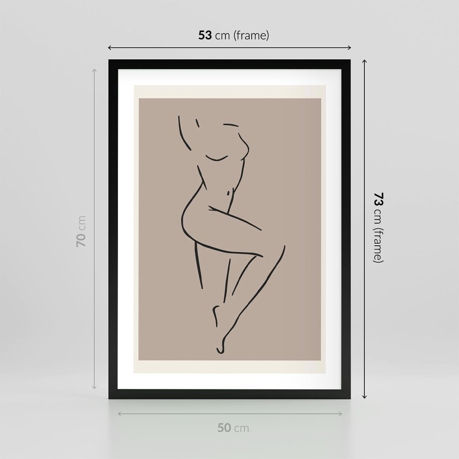 Plakat w ramie 50x70 - Zanikająca Wyobraźnia - mnimalistyczny akt, beżowa tonacja - rama czarna