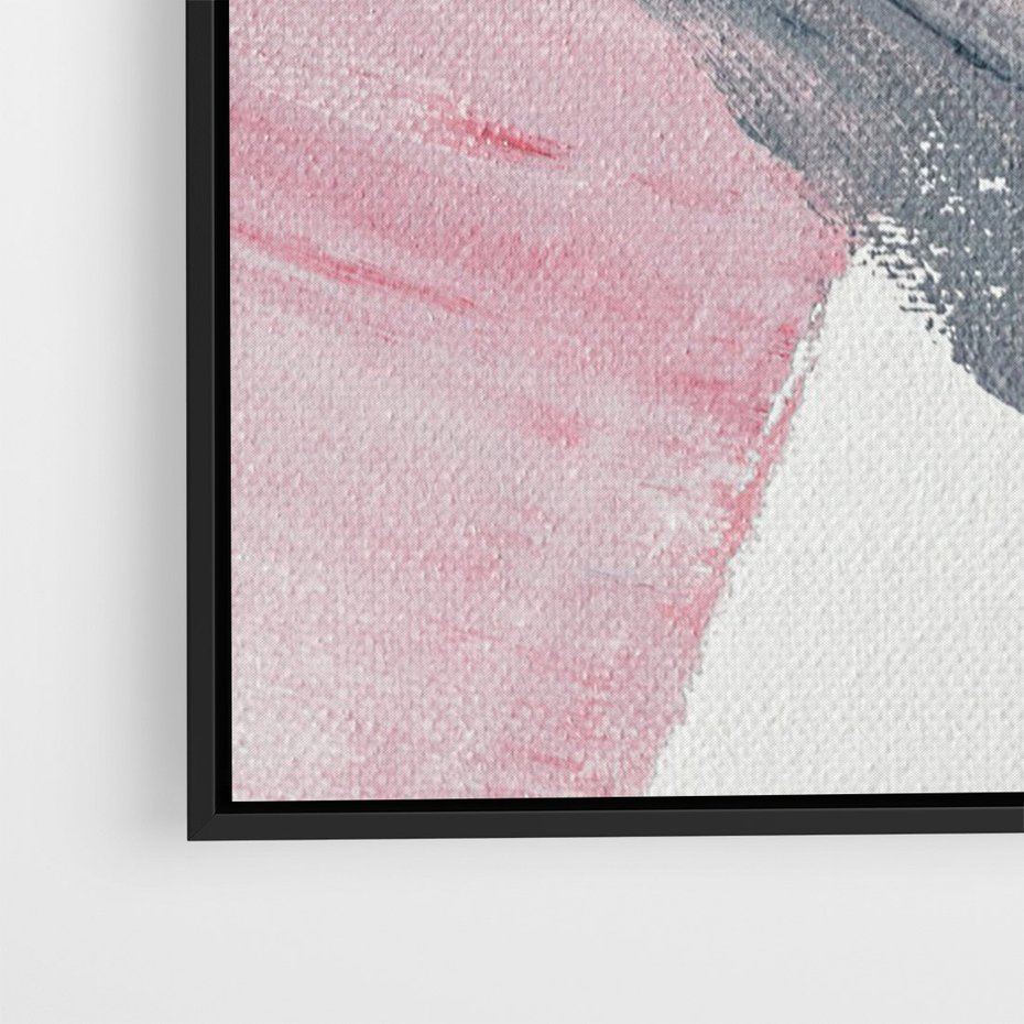 Obraz w ramie 70x100 - Kontrastujący Ruch Emocji - abstrakcyjne pasy farby, kolory róż szary czarny - rama czarna