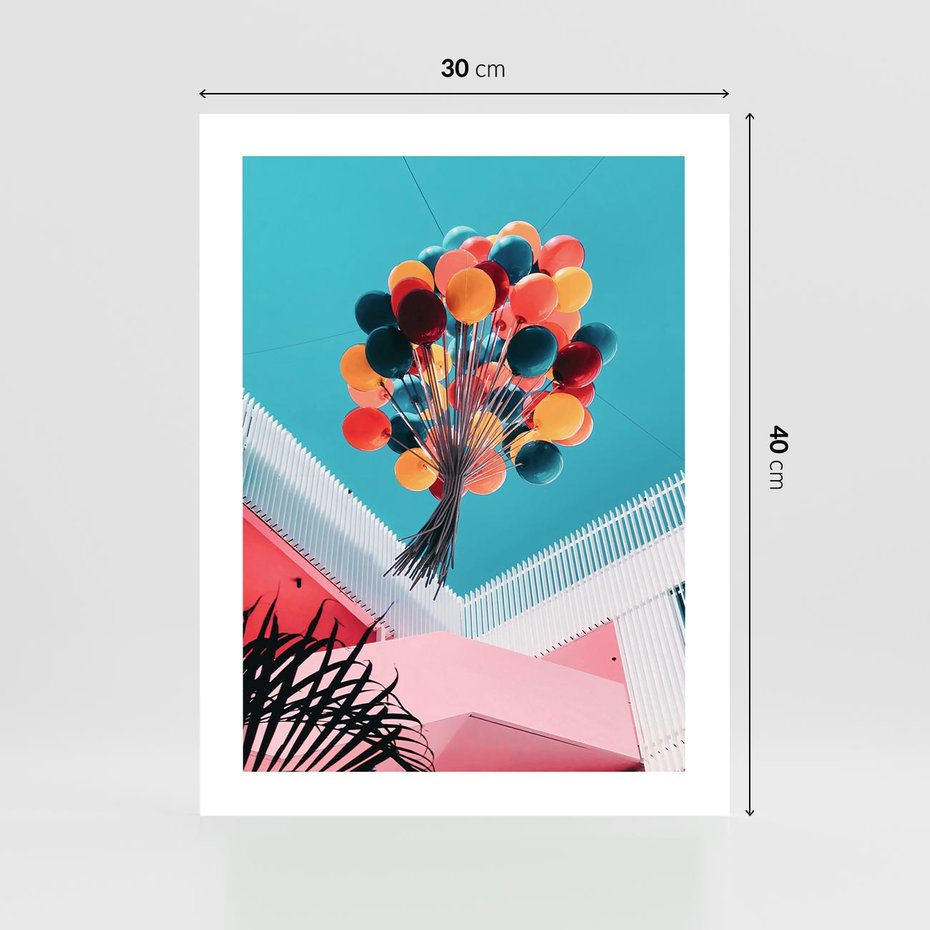 Plakat bez ramy 30x40 - Kolorowe Balony Pod Niebem - kolorowe balony na tle niebieskiego nieba