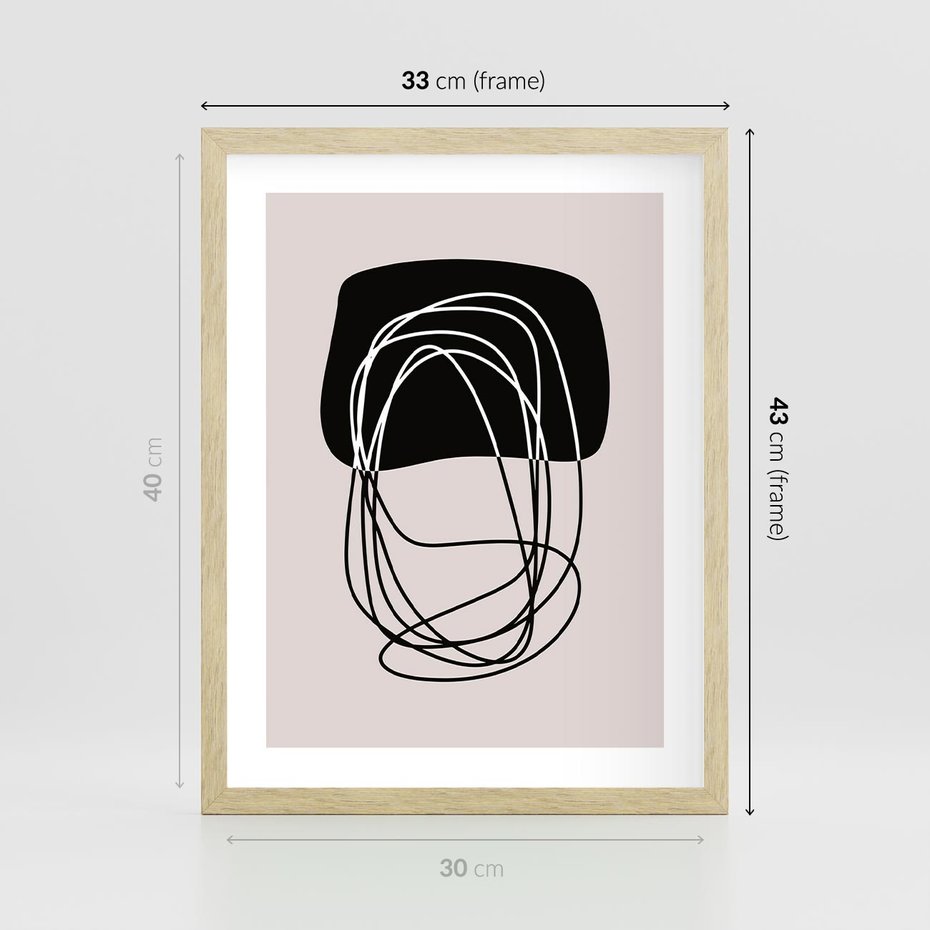 Plakat w ramie 30x40 - Strukturalne Kontrasty - abstrakcyjne szkicowane linie, minimalizm - rama drewno
