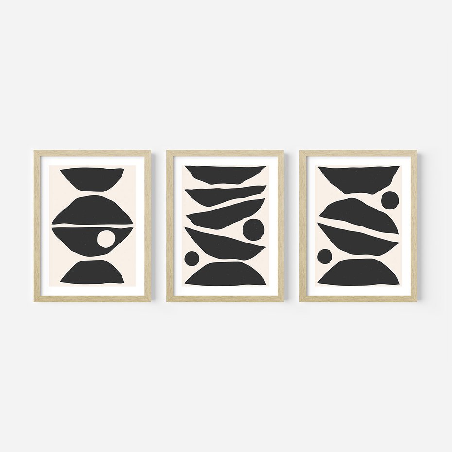 Zestaw obrazy w ramie 50x70 galeria - Abstrakcyjne, kształty, geometryczne - rama drewno