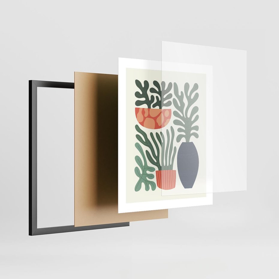 Plakat w ramie 40x50 - Abstrakcyjne Roślinne Formy - nowoczesna grafika, rośliny - rama czarna